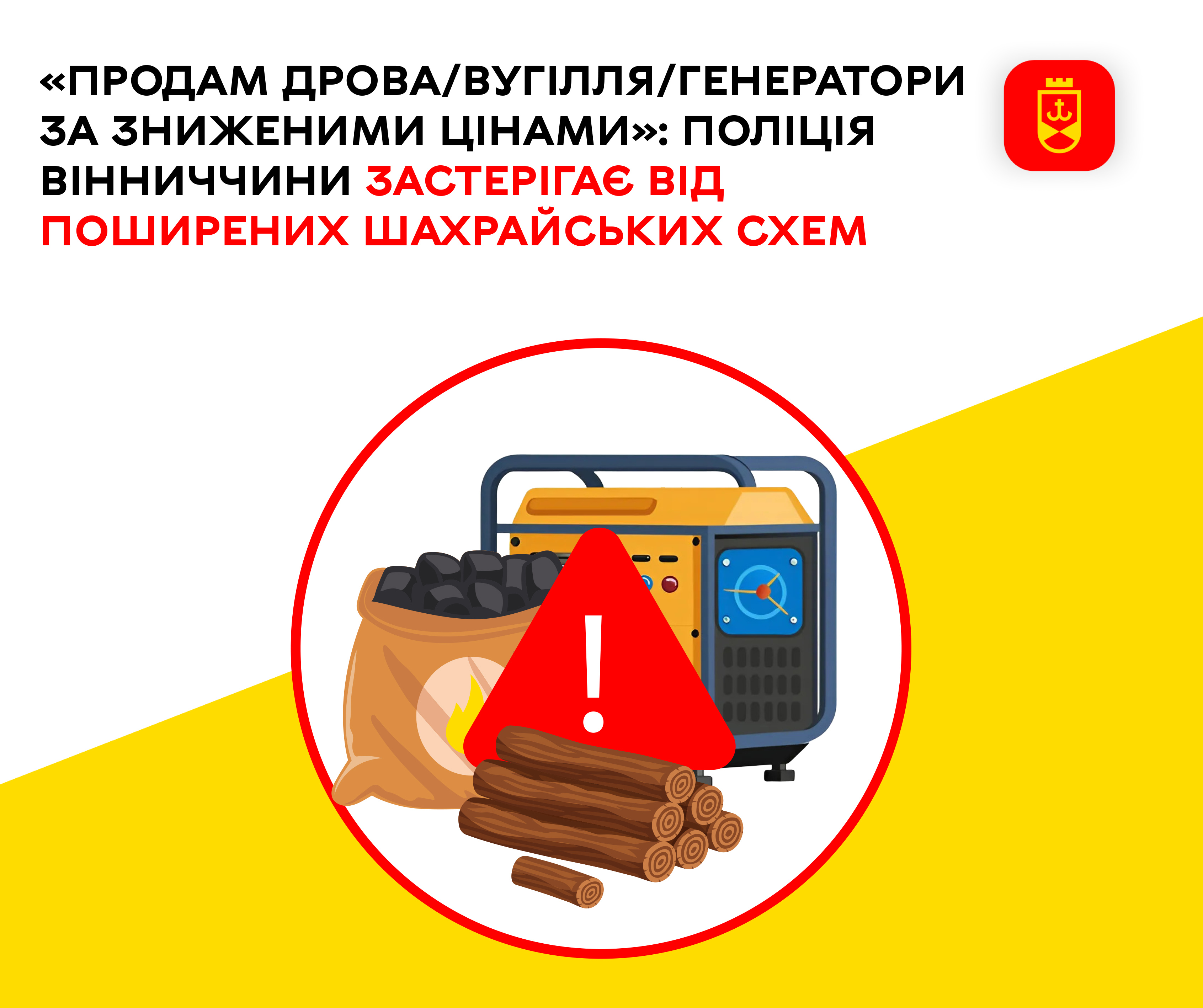 «Продам дрова/вугілля/генератори за зниженими цінами»: поліція Вінниччини застерігає від поширених шахрайських схем